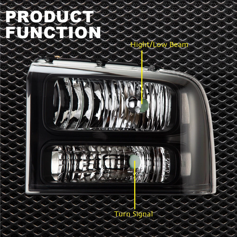 Headlight Lamps for Ford F250 F350 Super Duty (2005–2007) Black Housing Clear Corner