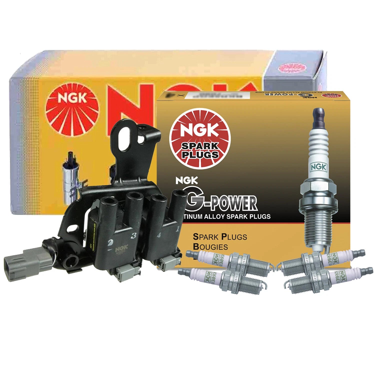 NGK DIS Ignition Coil & 4 G-Power Platinum Spark Plugs for Hyundai Kia (2010–2020)