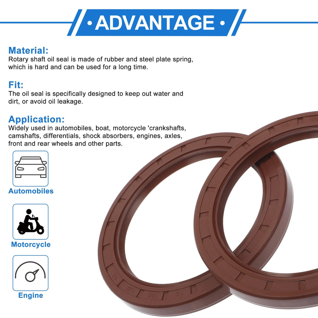 Set of 2 Oil Seal Rotary Shaft Seal FKM Rubber 100x130x12mm for Various Models