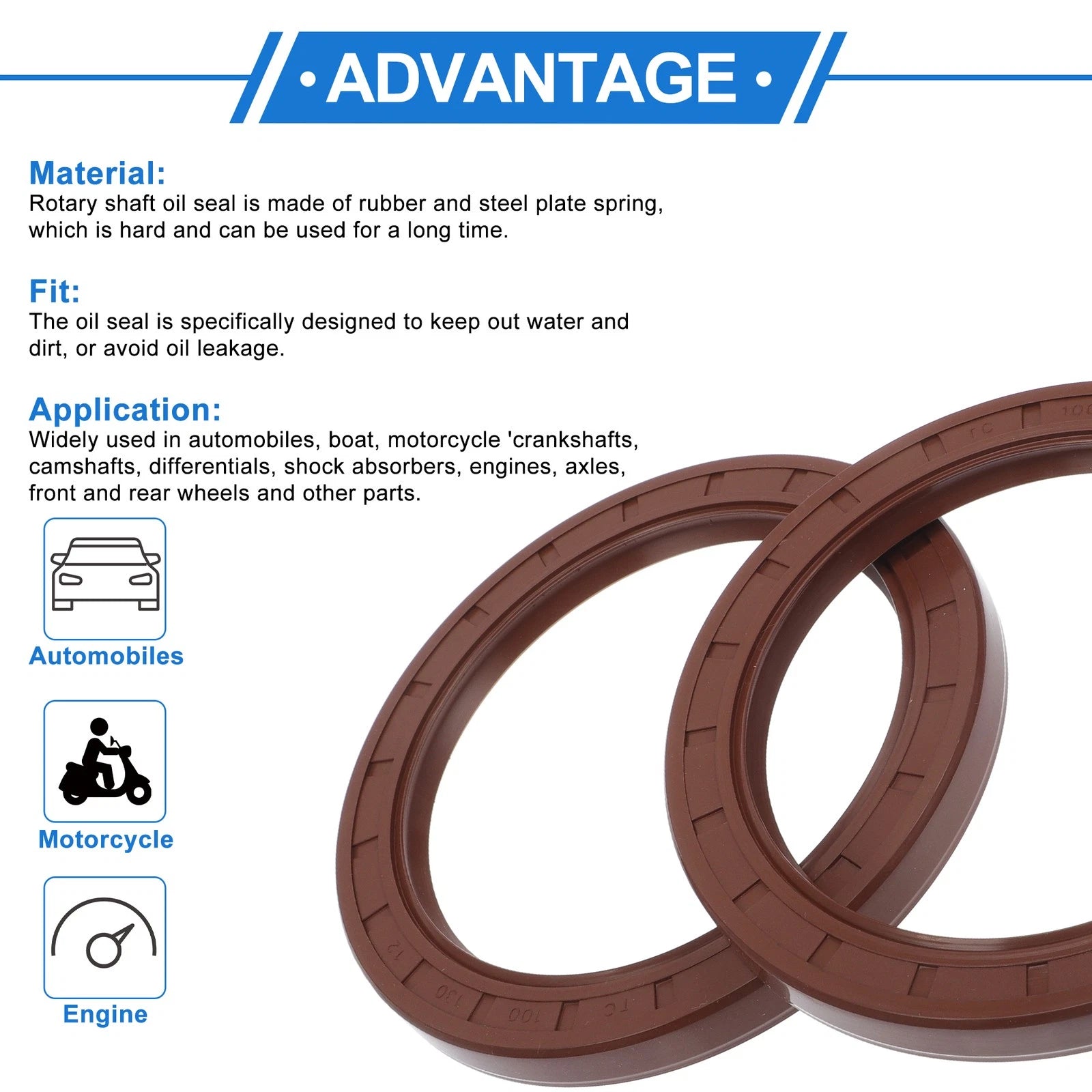 Set of 2 Oil Seal Rotary Shaft Seal FKM Rubber 100x130x12mm for Various Models