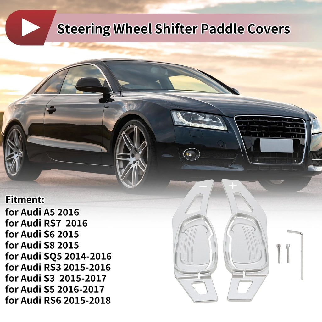 Set of 2 Silver Tone Aluminum Alloy Steering Wheel Paddles for Audi A5 (2016)