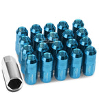 Set of 20 Closed End M12x1.5 50mm Tall Sky Blue Aluminum Lug Nuts + Adapter