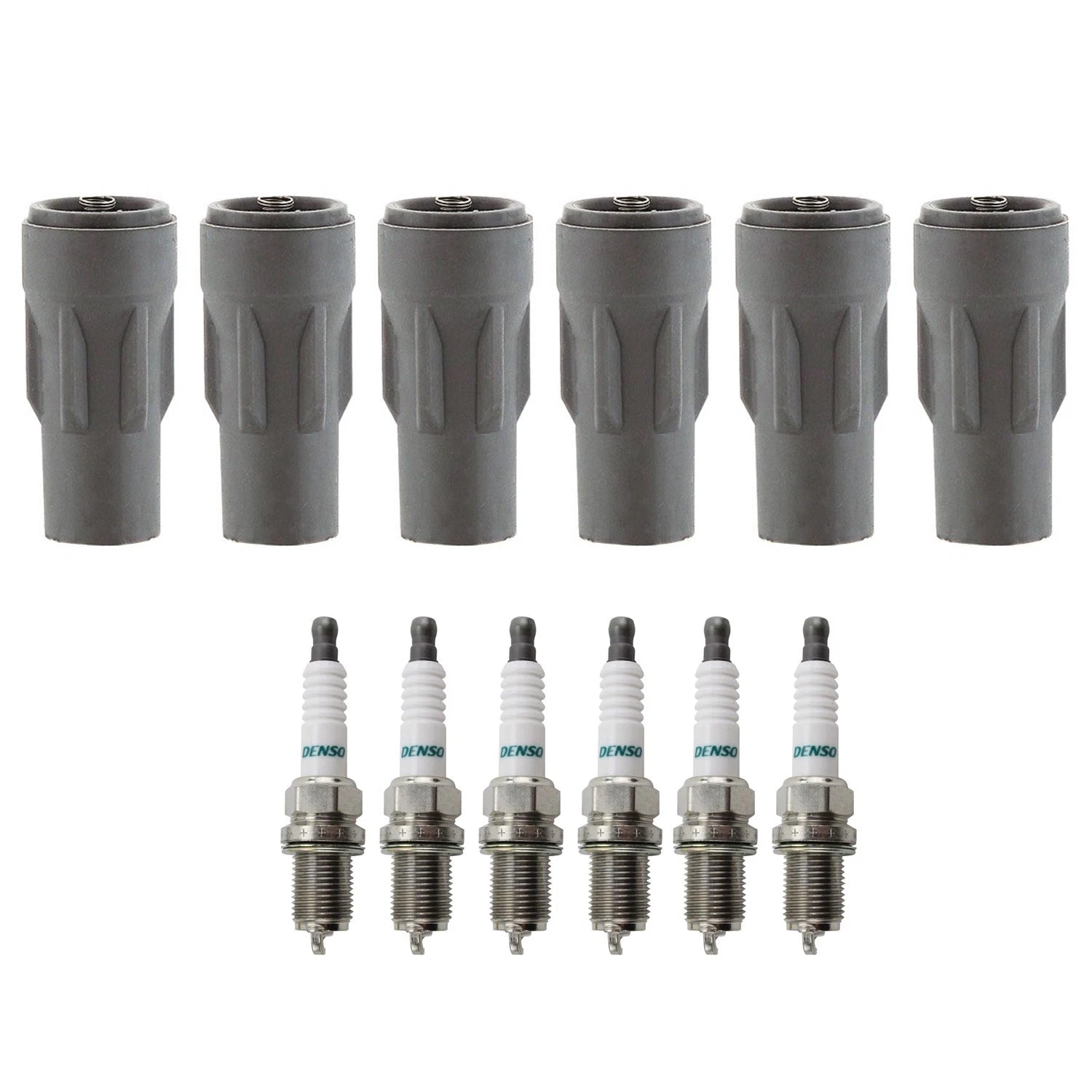Set of 6 Denso Iridium Power Spark Plugs & Coil Boots for Dodge Nitro (2010–2011)
