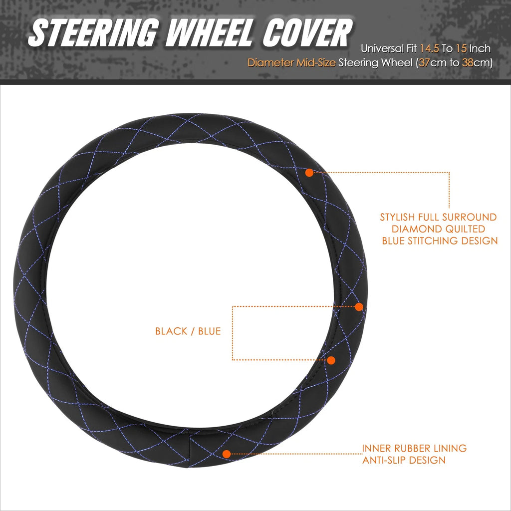 Steering Wheel Cover for (14.5-15" Diameter) Synthetic Leather Diamond Pattern