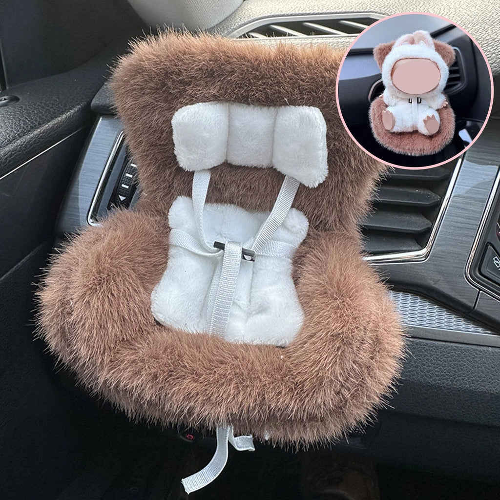 Mini Safety Seat for Plush Dolls for Car Air Vent Ornament Accessory (Brown)
