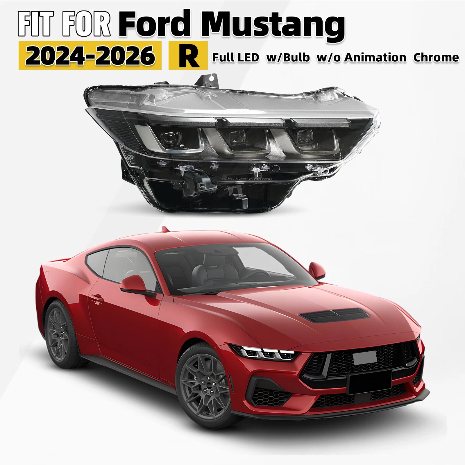 Full LED Headlight Chrome Right for Ford Mustang (2024–2026)