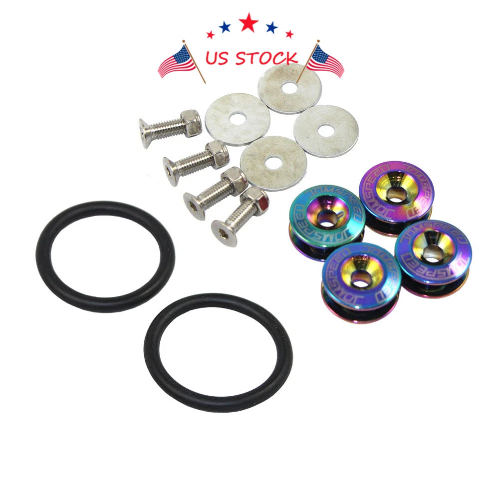 Set of 4 Neo Chrome Quick Release Fasteners for FIT Car Bumper & Trunk