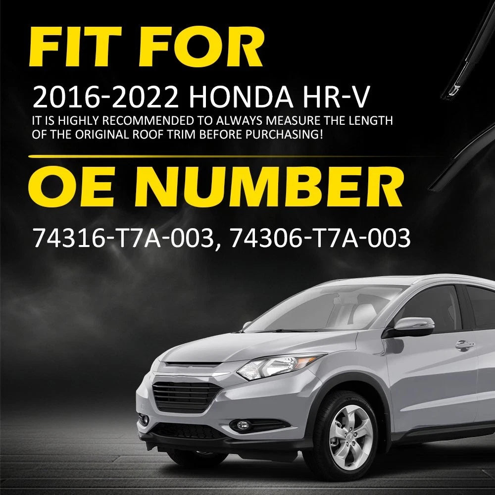 Set of 2 Black Roof Drip Molding Weatherstrip for Honda HR-V (2016–2022)