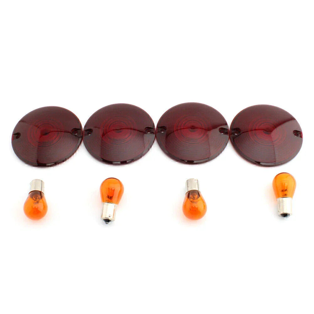 Turn Signal Light Lens Cover w/ Amber Bulbs for Harley Road King (94-10)
