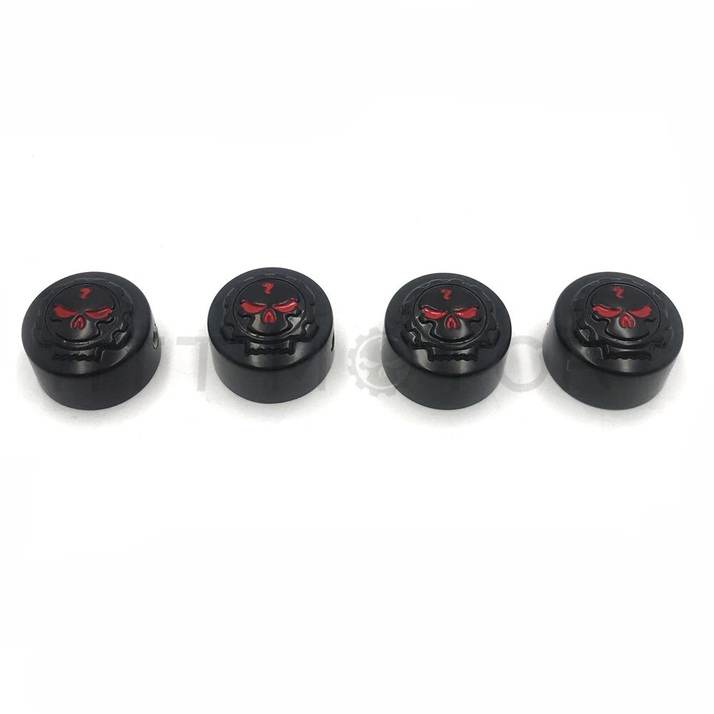 Set of 4 Black Gear Skull Bolt Caps for Harley Dyna Softail Road King