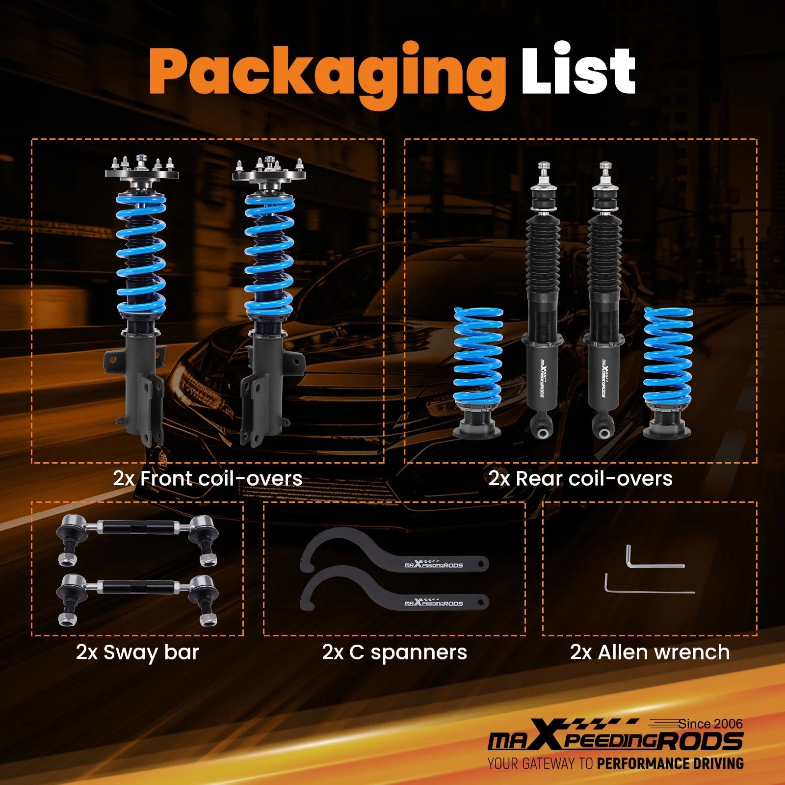Set of 4 Coilovers for Ford Mustang (2005–2014) Suspension Lowering Kit
