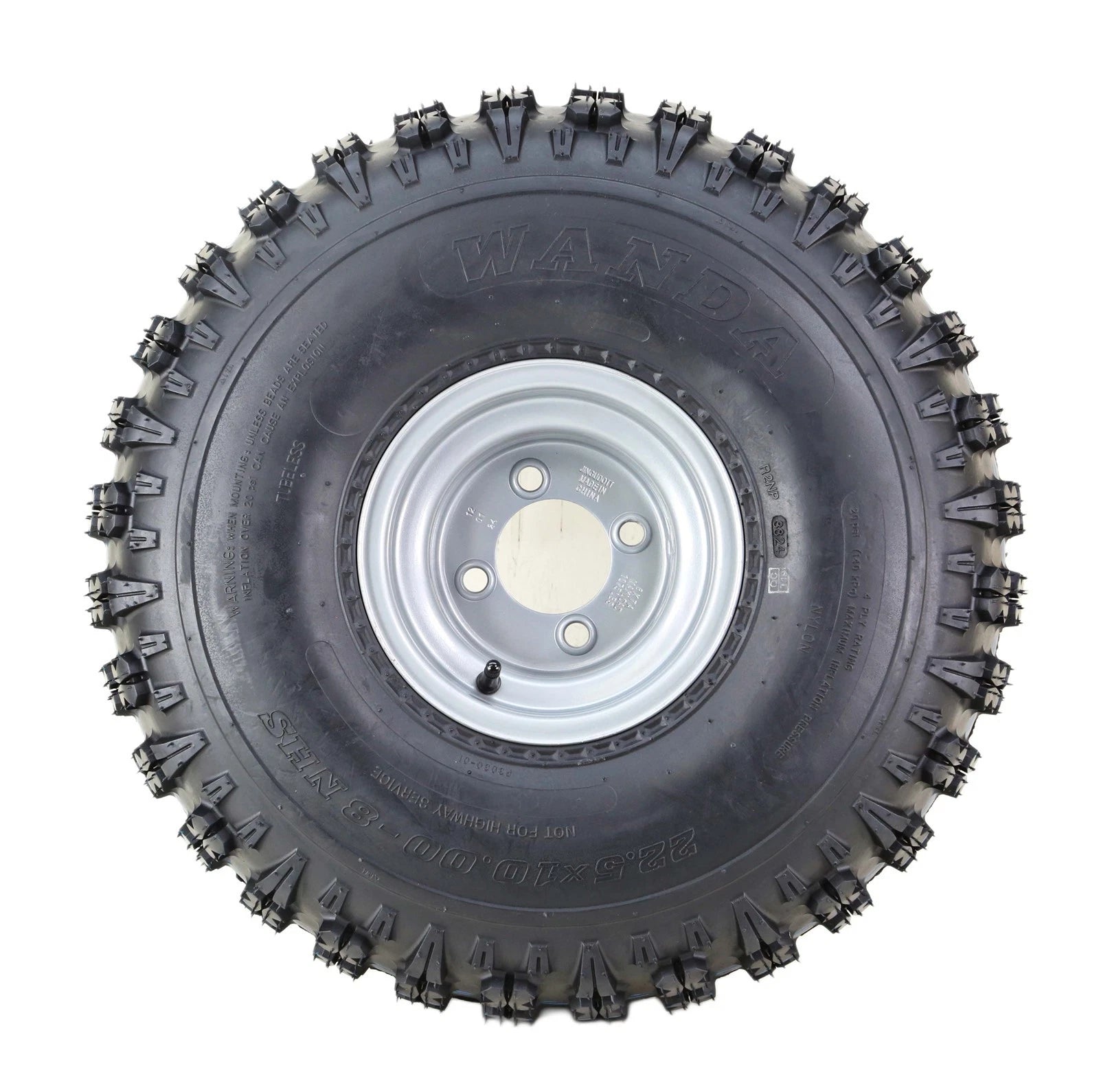 Set of 4 WANDA ATV Golf Cart Tires & Wheels 22.5X10-8 4PR with Silver Wheel