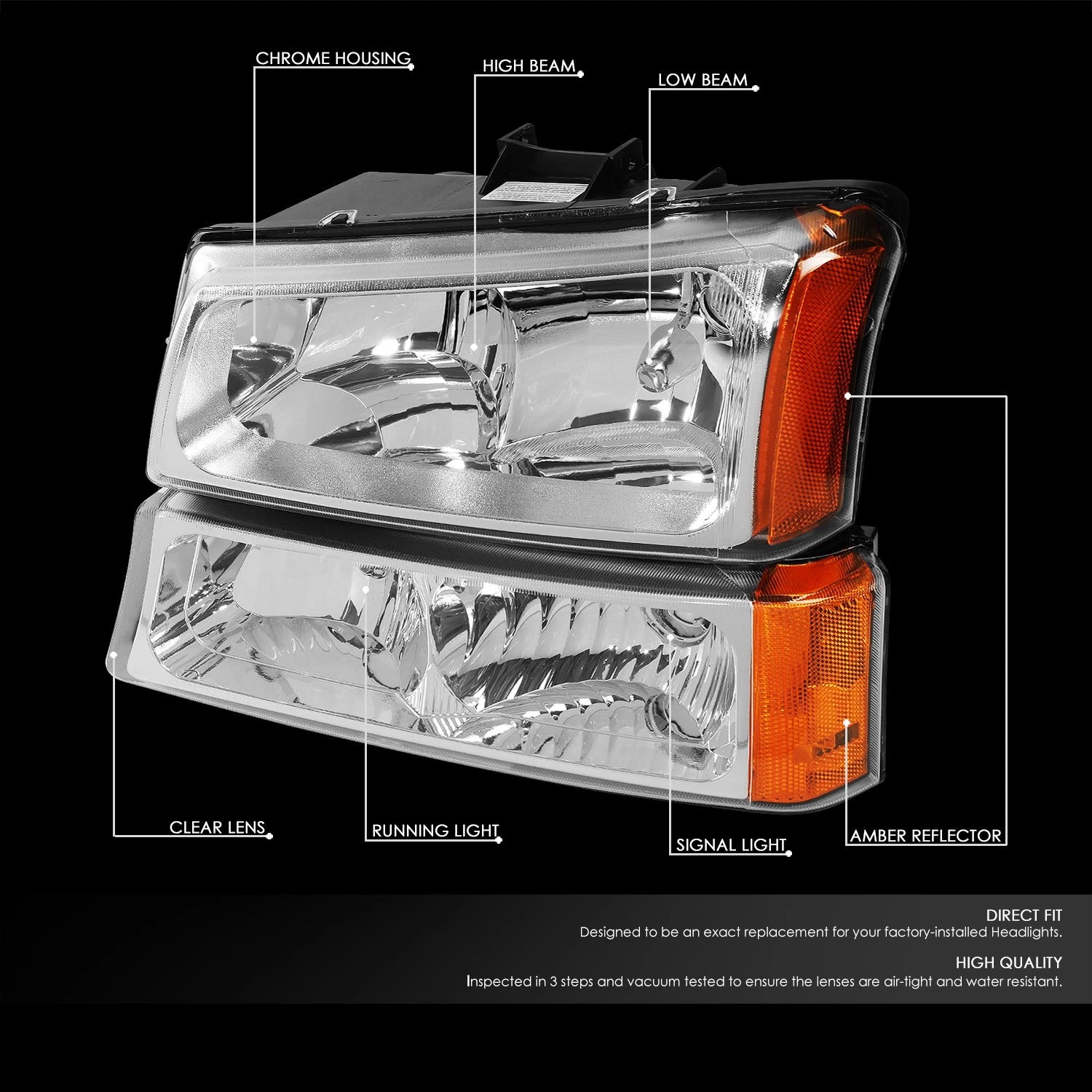 Chrome Crystal Headlight & Bumper + Red LED Tail Light Kit for Silverado (2003–2007)