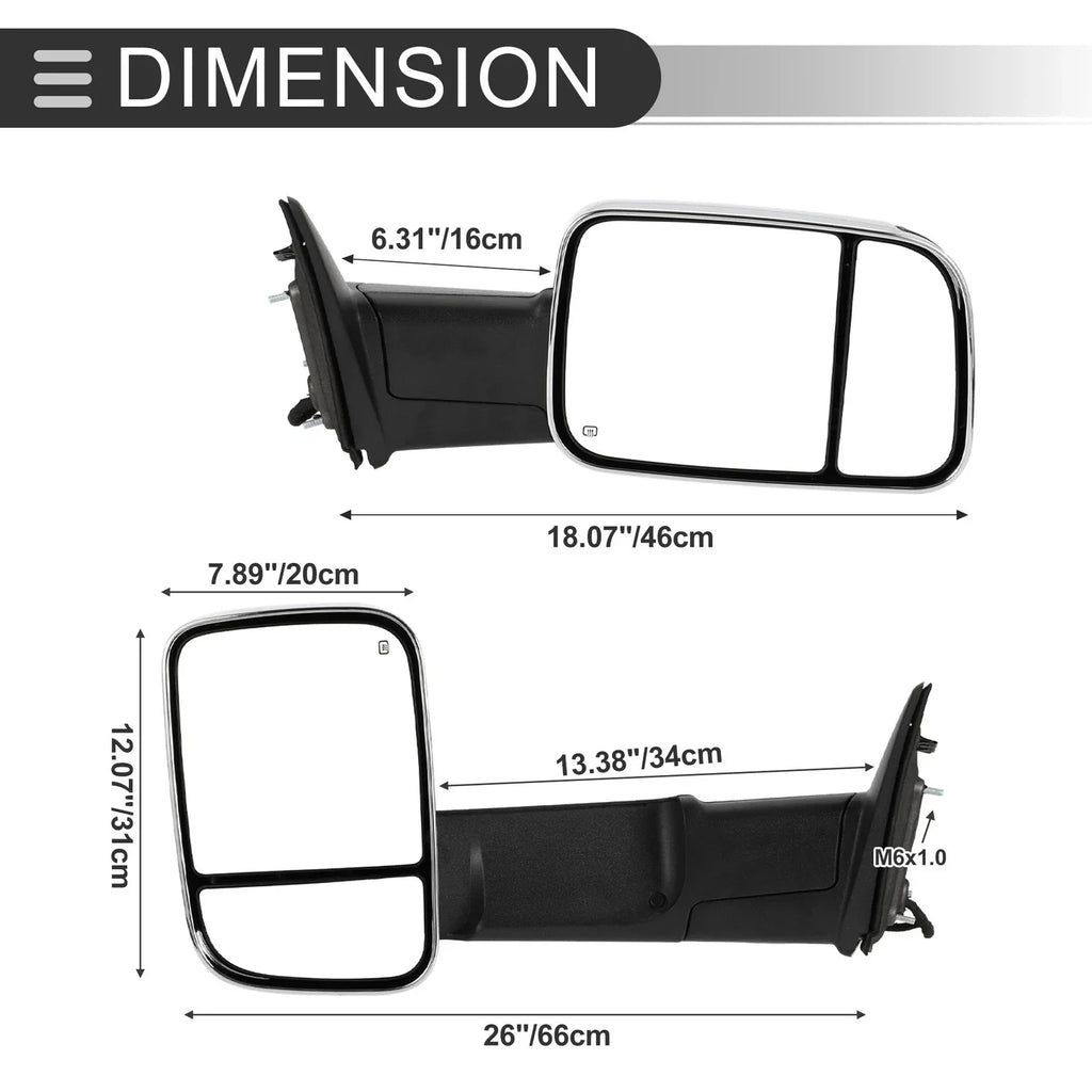 Tow Mirrors for Dodge Ram 1500 with Turn Signal Light Silver Tone 2 x  (2009-2018)