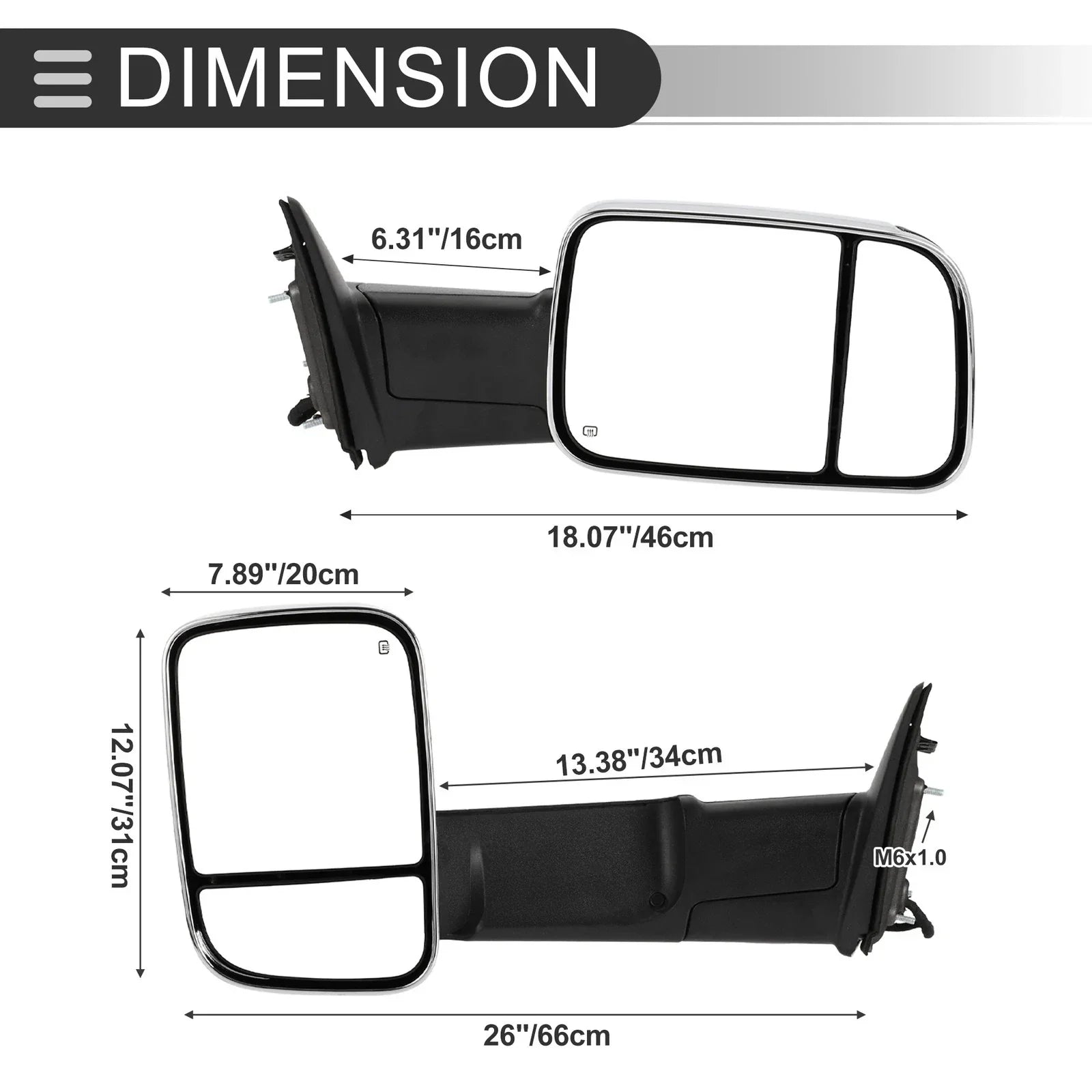Tow Mirrors for Dodge Ram 1500 with Turn Signal Light Silver Tone 2 x  (2009-2018)