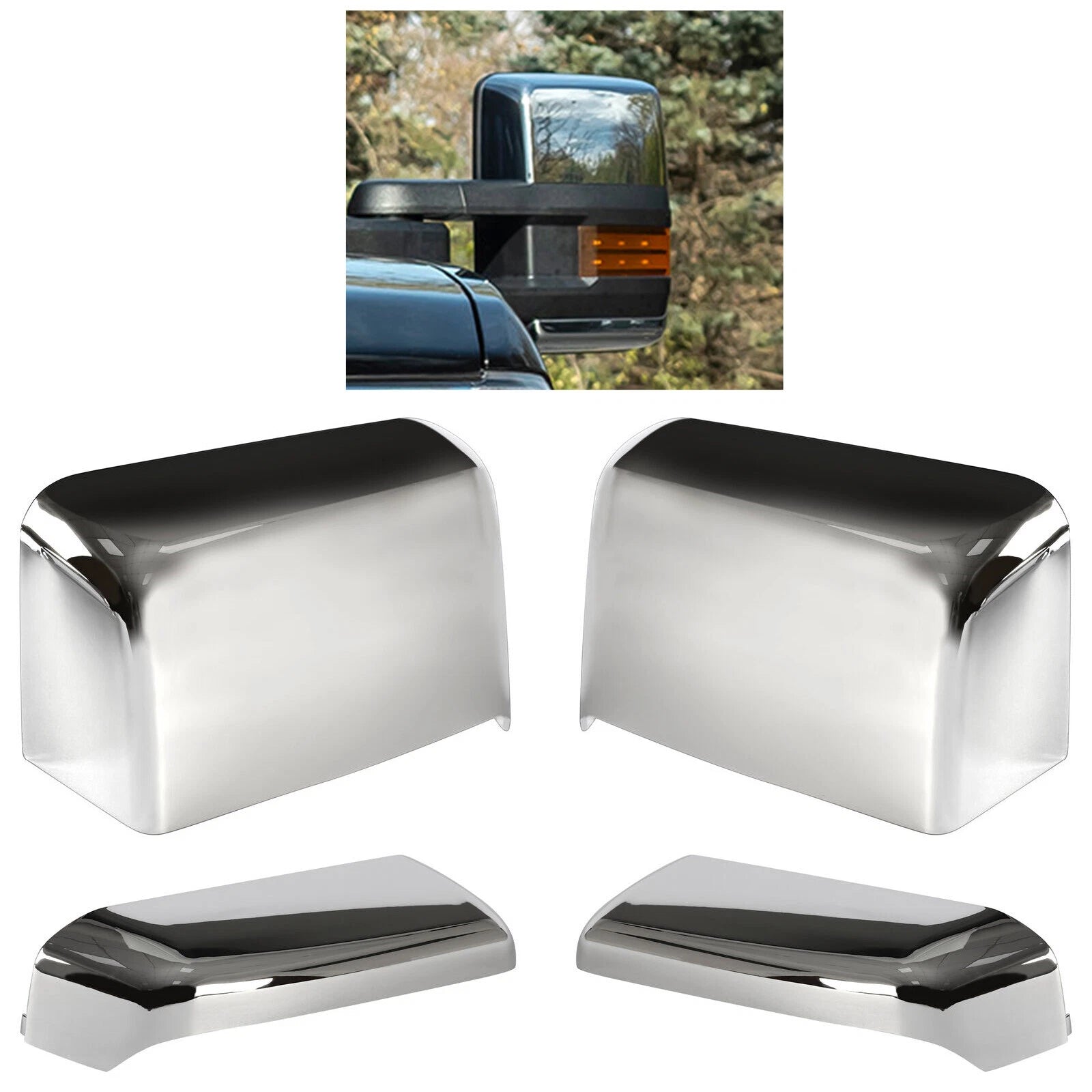 Chrome Tow Mirror Cap Cover Assemblies for Chevy Silverado GMC Sierra (2014–2019)