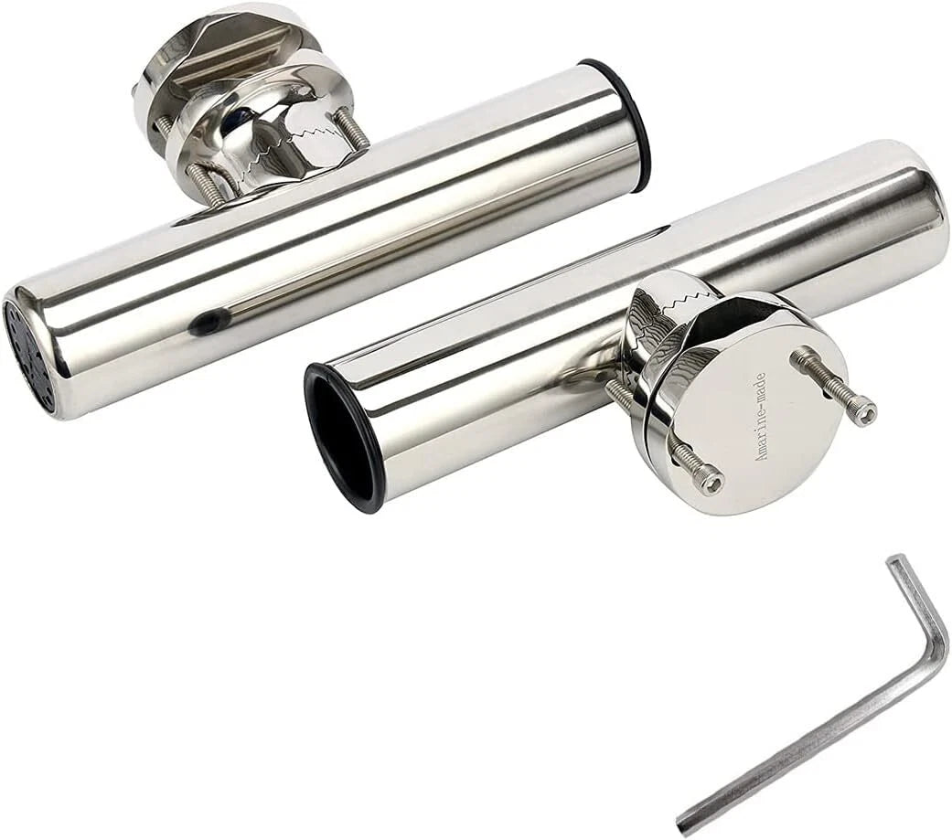 2X Stainless Rail Mount Clamp Fishing Rod Holder for 1-1/4" to 2" Rails