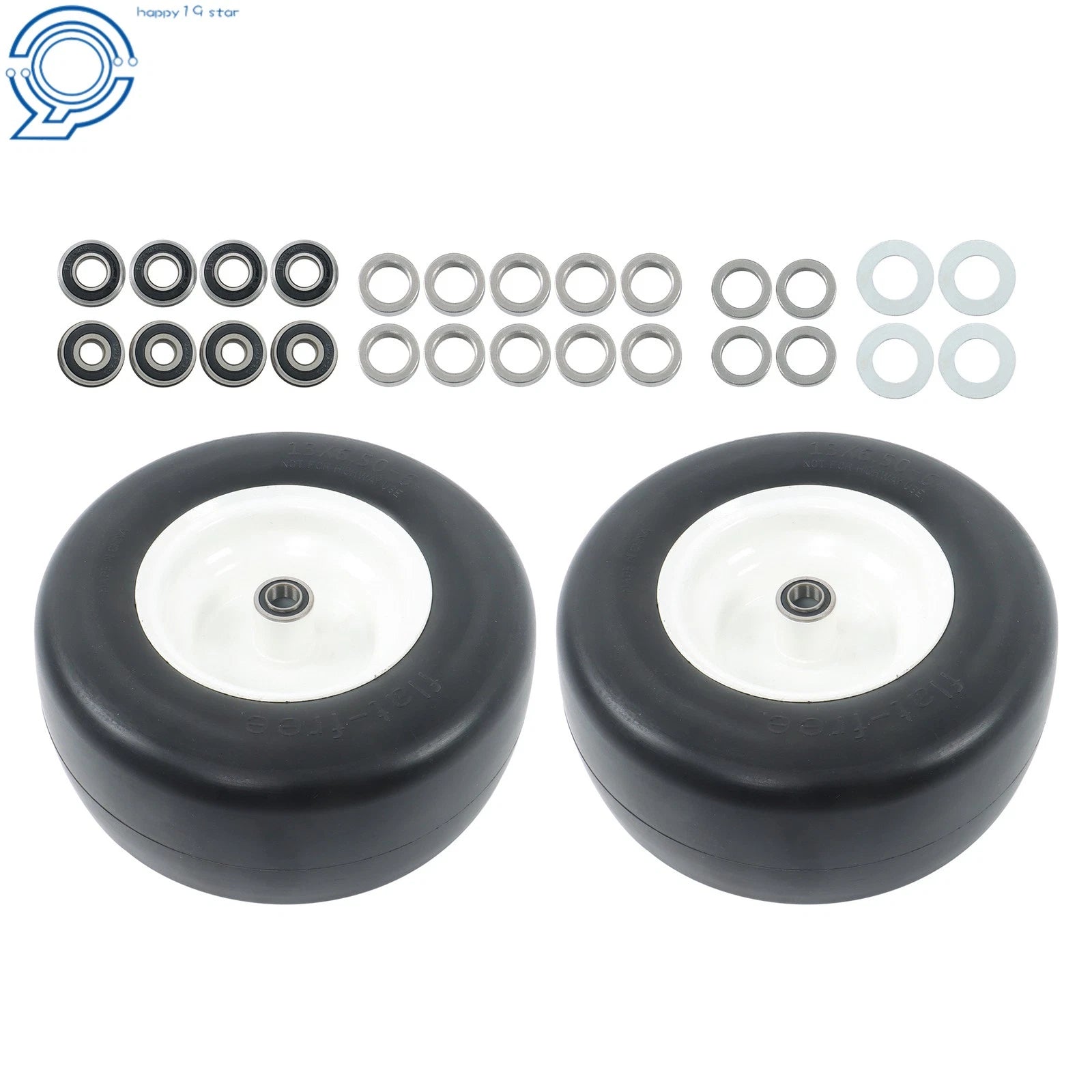 2 Pack Flat Free Tire & Wheel 13x6.5-6 for Lawn Mowers & Zero Turn Mowers