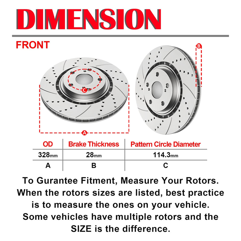 Brake Rotors and Ceramic Pads Kit for Toyota Highlander (2008-2014)