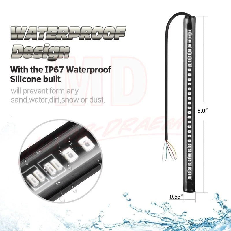 2X 8" 48LED Integrated Brake Stop Turn Signal Tail Light Strip for Motorcycle