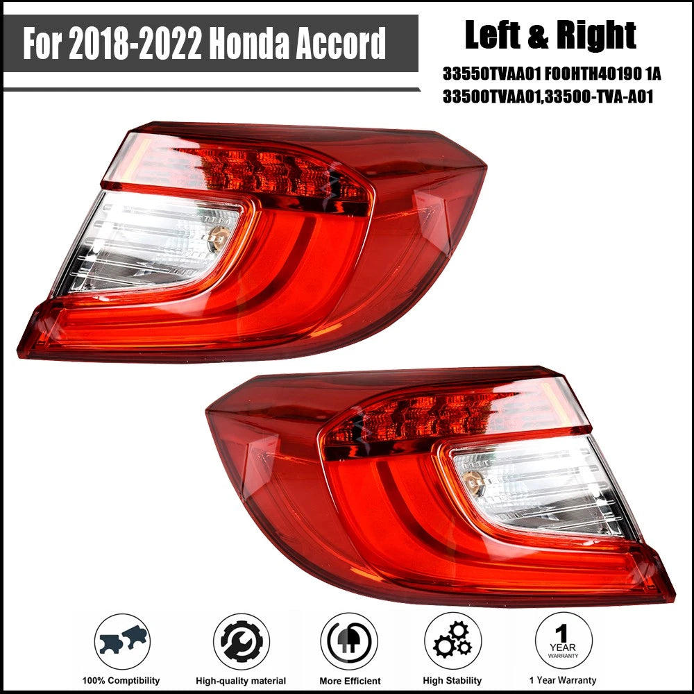 Set of 2 LED Red/Clear Tail Lights for Honda Accord (2018–2022)