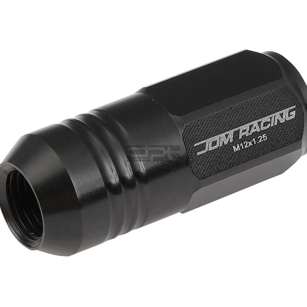 20 PCS Closed End M12x1.25 50mm Tall Black Aluminum Lug Nuts + Adapter