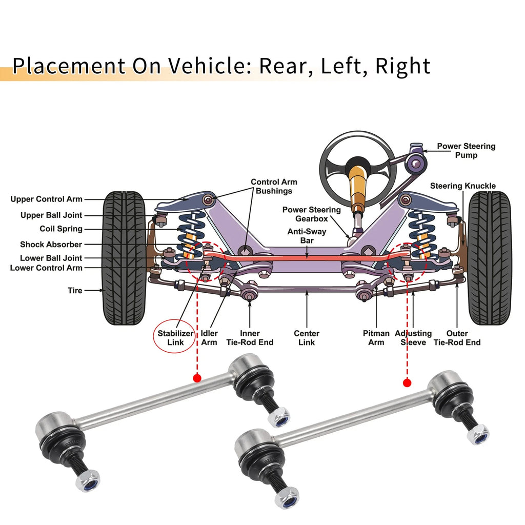 2pcs Rear Stabiliser Sway Bar Link for Hyundai Elantra (2007–2010) No.K750102