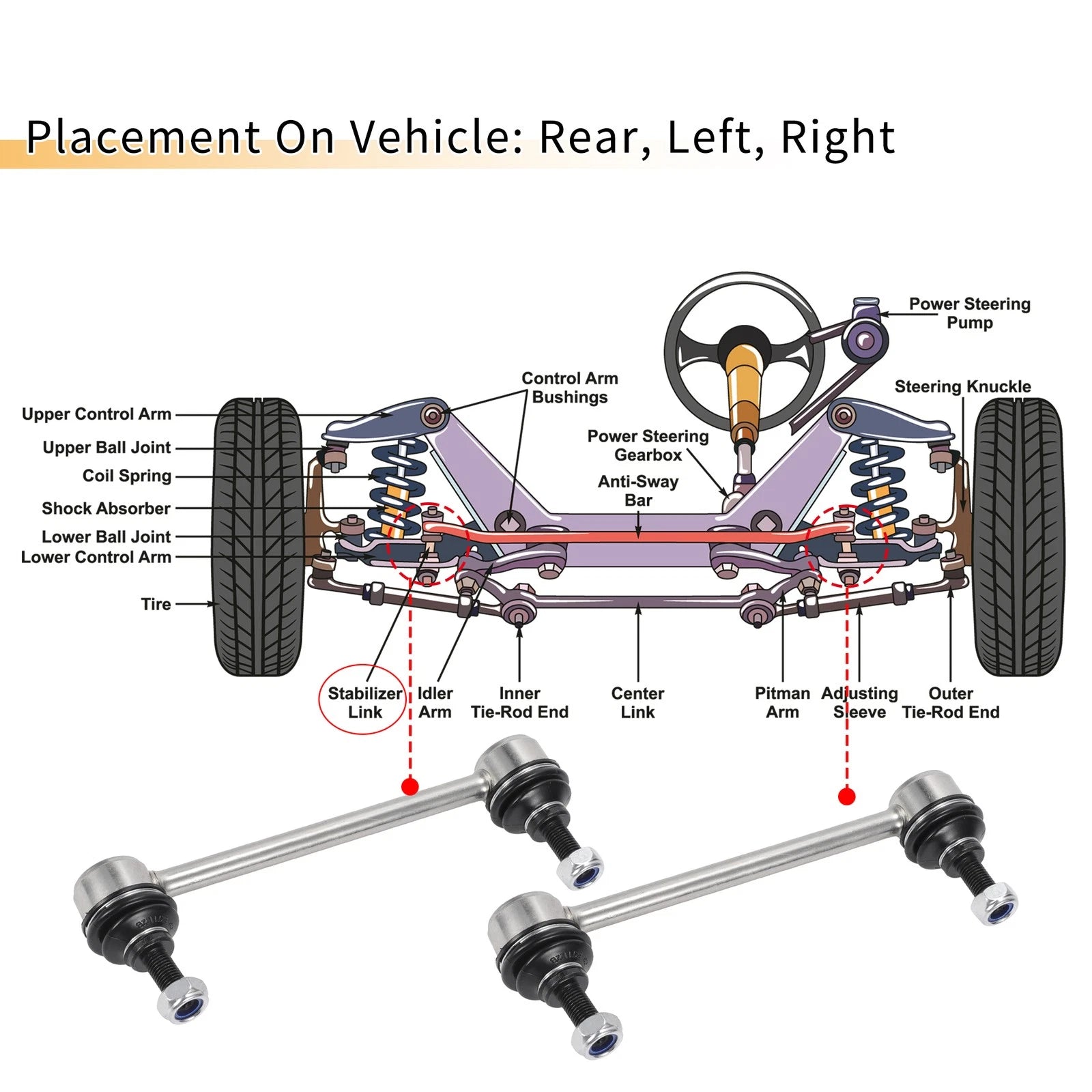 2pcs Rear Stabiliser Sway Bar Link for Hyundai Elantra (2007–2010) No.K750102