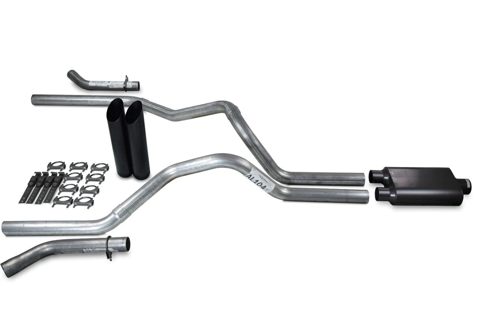 Dual Exhaust Kit for Chevy GMC 1500 (1996–1999) 2.5" 2 Chamber Black Tips