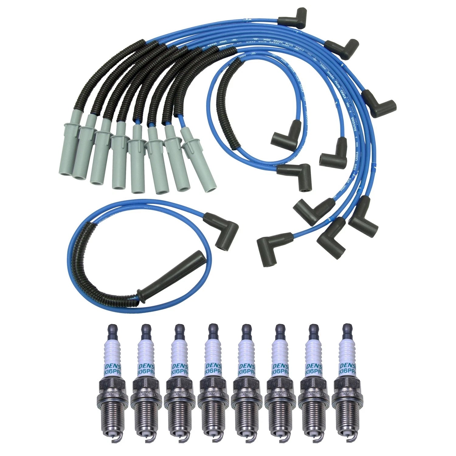 NGK Wire Set & Denso 8 Iridium Spark Plugs Kit for Ram 1500 V8 (1994–2001)