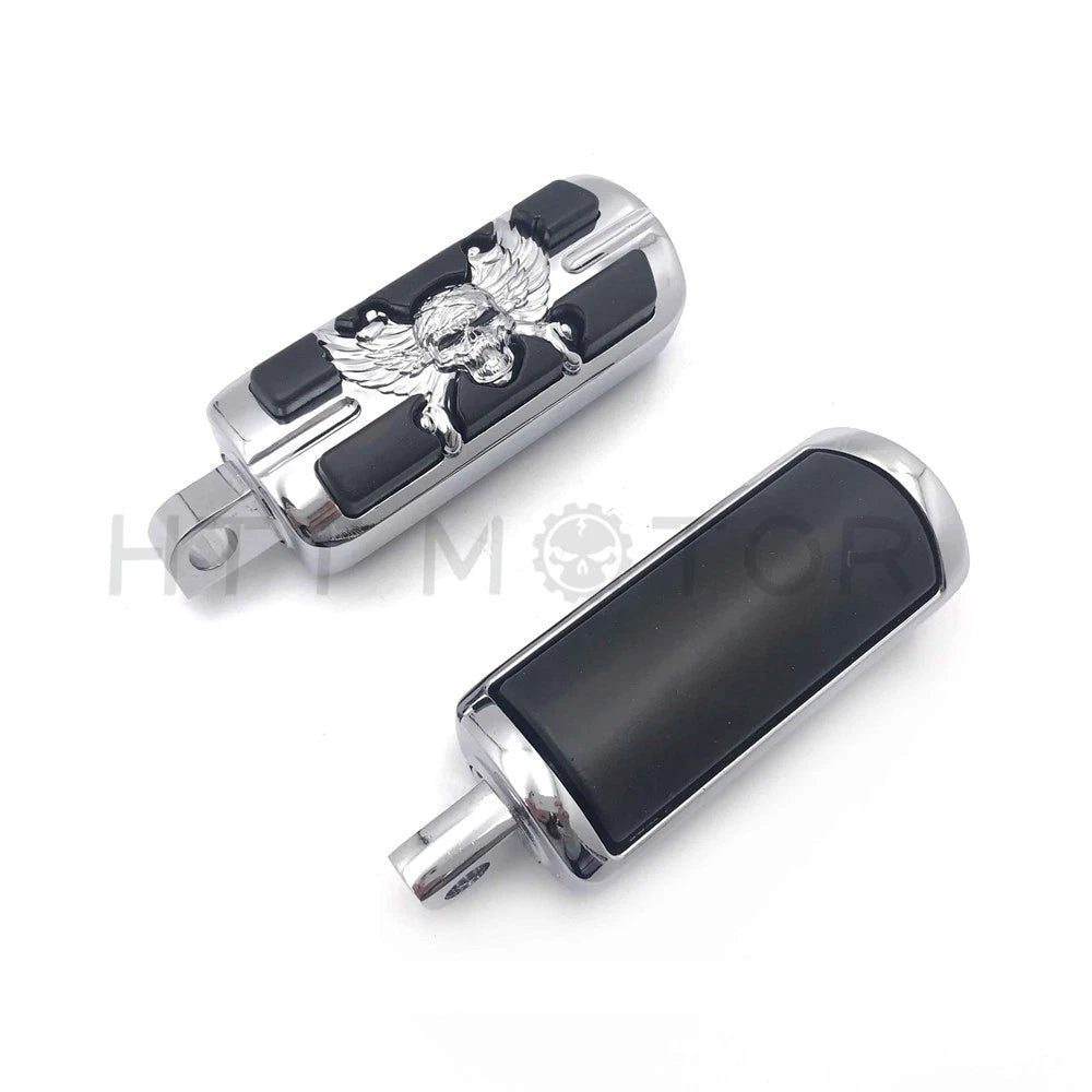 Chrome Wing Zombie Skull Footrests Footpegs for Harley Softail Dyna