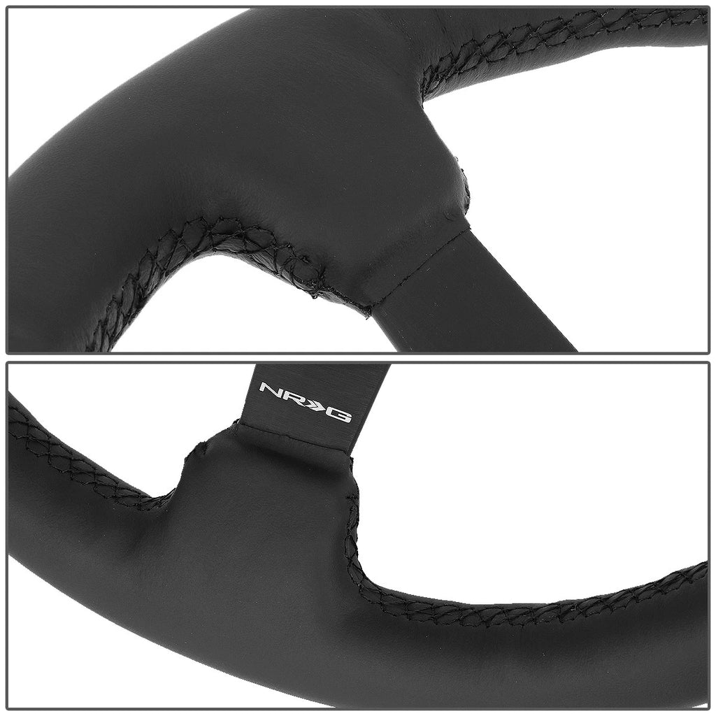 NRG 33cm Deep Dish Black Leather Steering Wheel for Universal Fit (N/A)