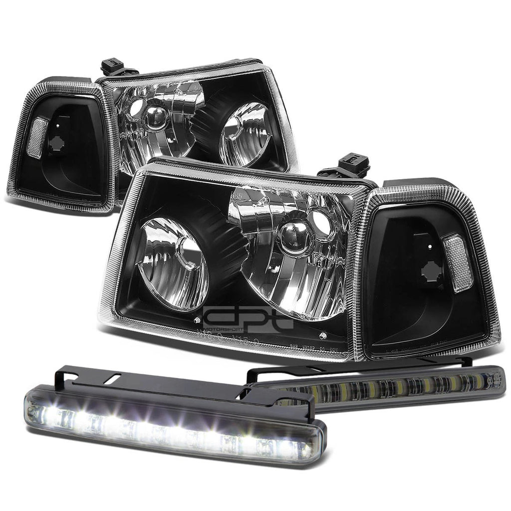 Black Housing Headlights + Clear Corners + Smoked LED Fog Light Kit for Ford Ranger (2001–2011)