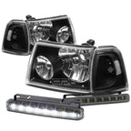 Black Housing Headlights + Clear Corners + Smoked LED Fog Light Kit for Ford Ranger (2001–2011)