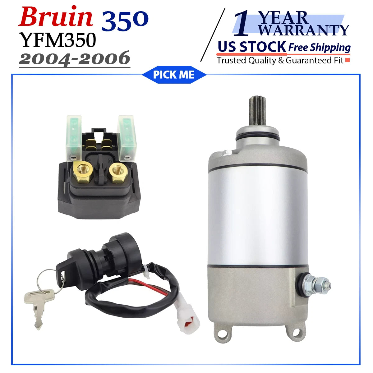 Starter for Yamaha Bruin 350 (2004–2006) YFM350 with Relay & Switch