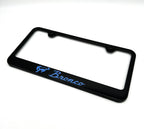 License Plate Frame Black Plastic for Ford Bronco Vintage Blue Script (1966–1971)