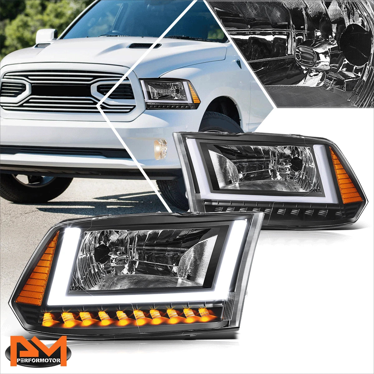 U-Shape LED Tube DRL Headlights for Dodge Ram 1500-3500 (2009–2024)