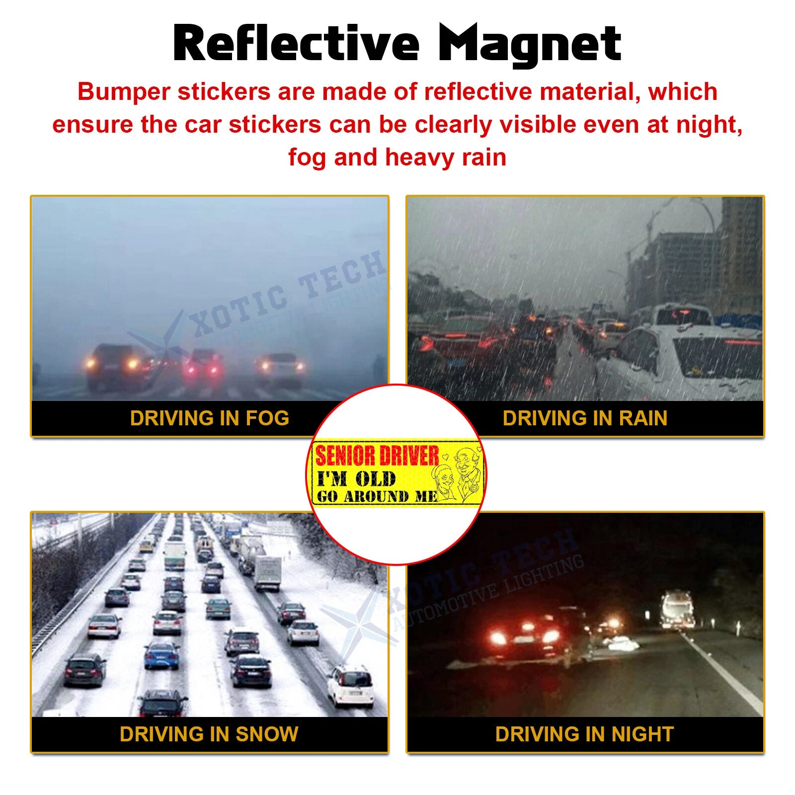 Reflective Senior Driver Car Magnet for Elderly Drivers (Yellow)