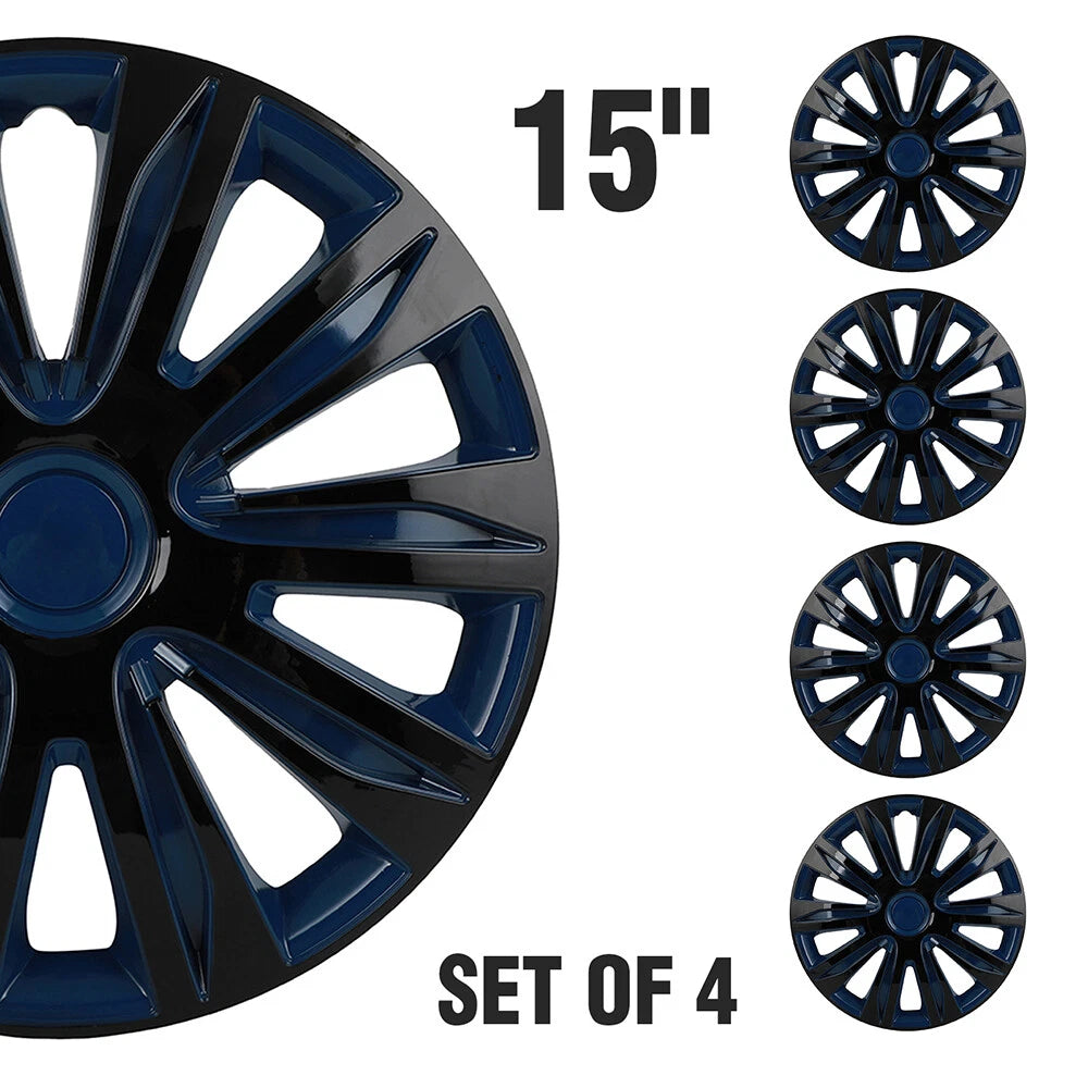 Set of 4 Wheel Covers for R15 Tire & Steel Rim (15" Black & Blue)
