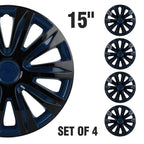 Set of 4 Wheel Covers for R15 Tire & Steel Rim (15" Black & Blue)