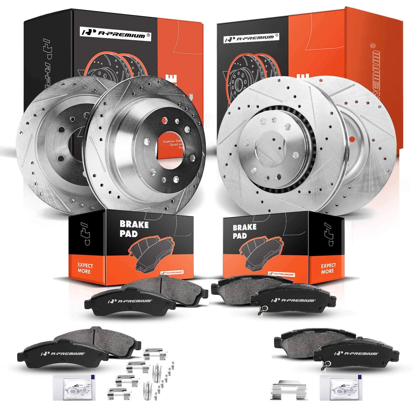 Set of 4 Drilled Brake Rotors & Ceramic Pads for Chevy Buick GMC 