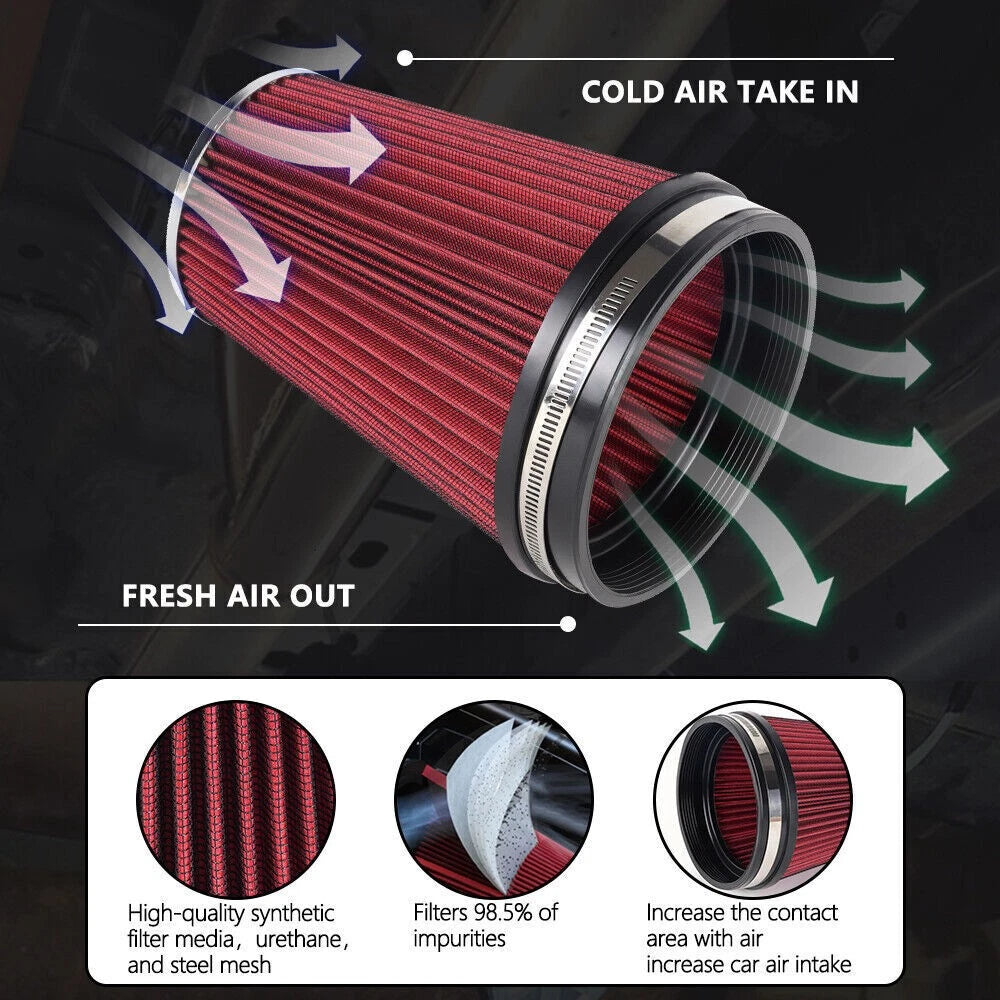 6" Universal Inlet Truck Air Intake Cone Dry Air Filter Red