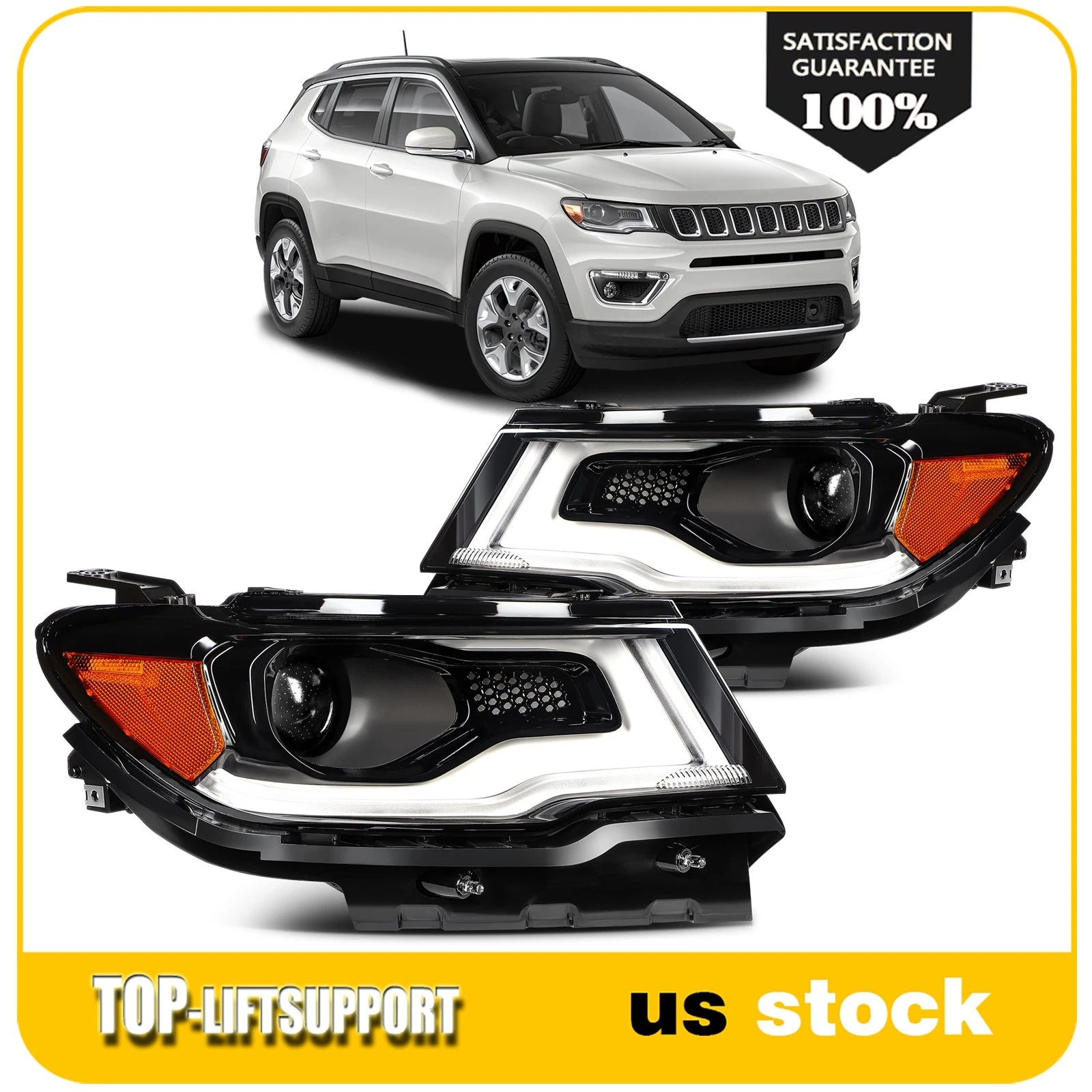 HID Xenon Headlights Assembly with LED DRL for Jeep Compass (2017–2021)