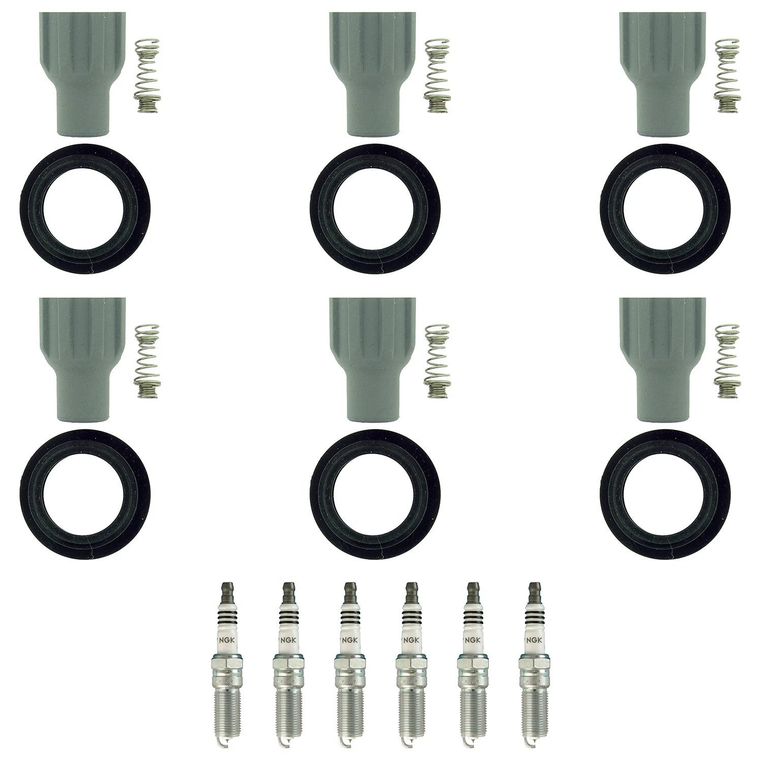 Set of 6 NGK Iridium IX Spark Plugs & Coil Boots for Acadia ATS Camaro CTS XTS V6