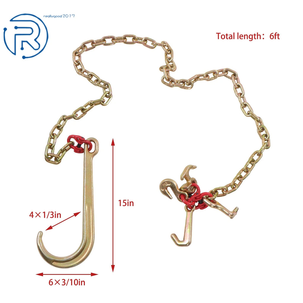 G80 5400lbs Transport Chain 5/16"×6' with 15" JRT Grab Hook
