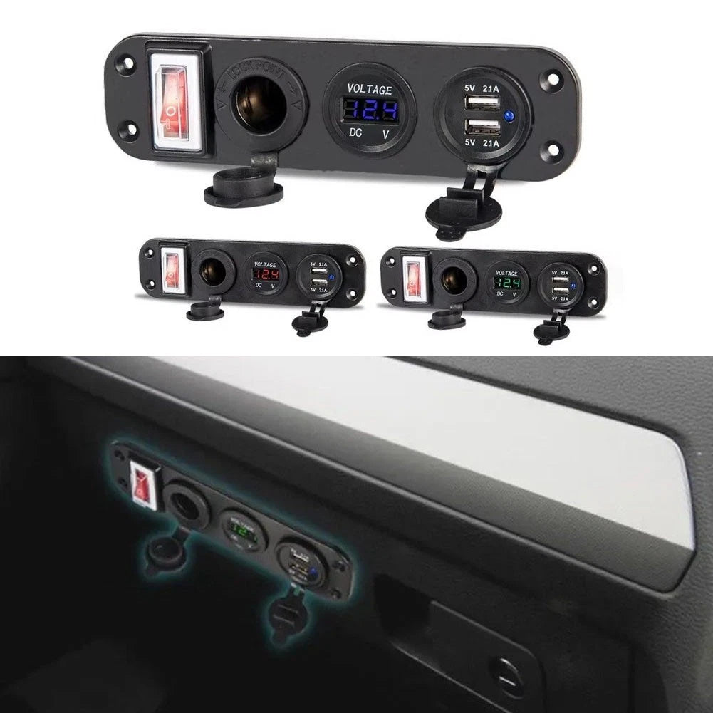 12V Dual USB Socket with Voltmeter for Vehicle Battery Monitoring