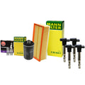 Tune Up Kit: 4 Mann Filters, 4 Denso Coils, 4 NGK Ruthenium HX for Audi