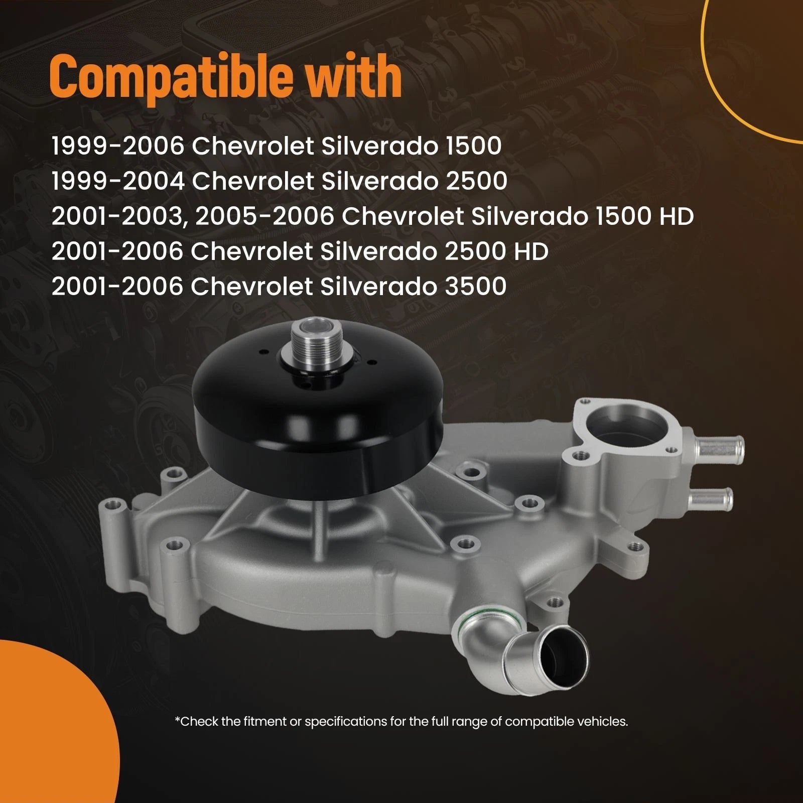 Water Pump for Chevrolet Silverado 1500, Avalanche, Sierra, GMC 1500, Yukon (2007–2014)