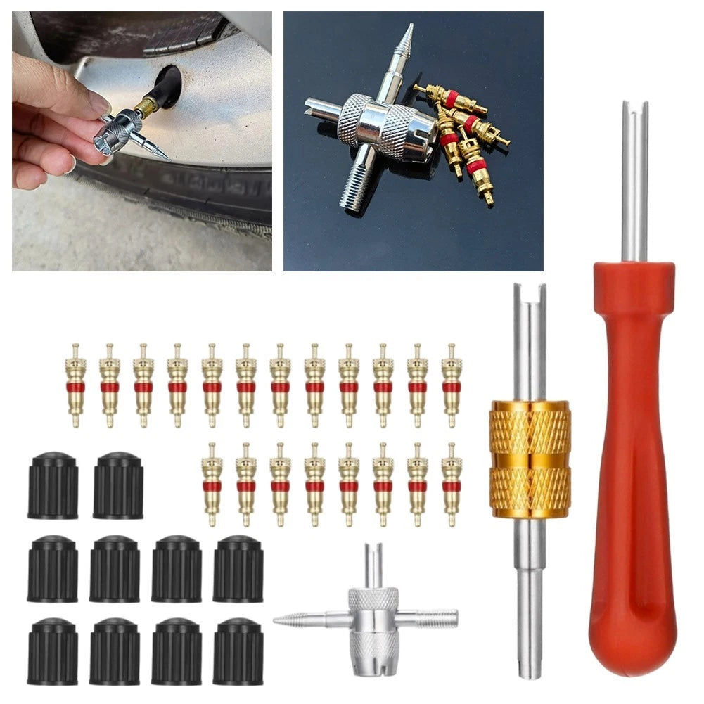 33pcs Tire Valve Core Repair Tool Set for Cars, Bikes, Trucks, Motorcycles