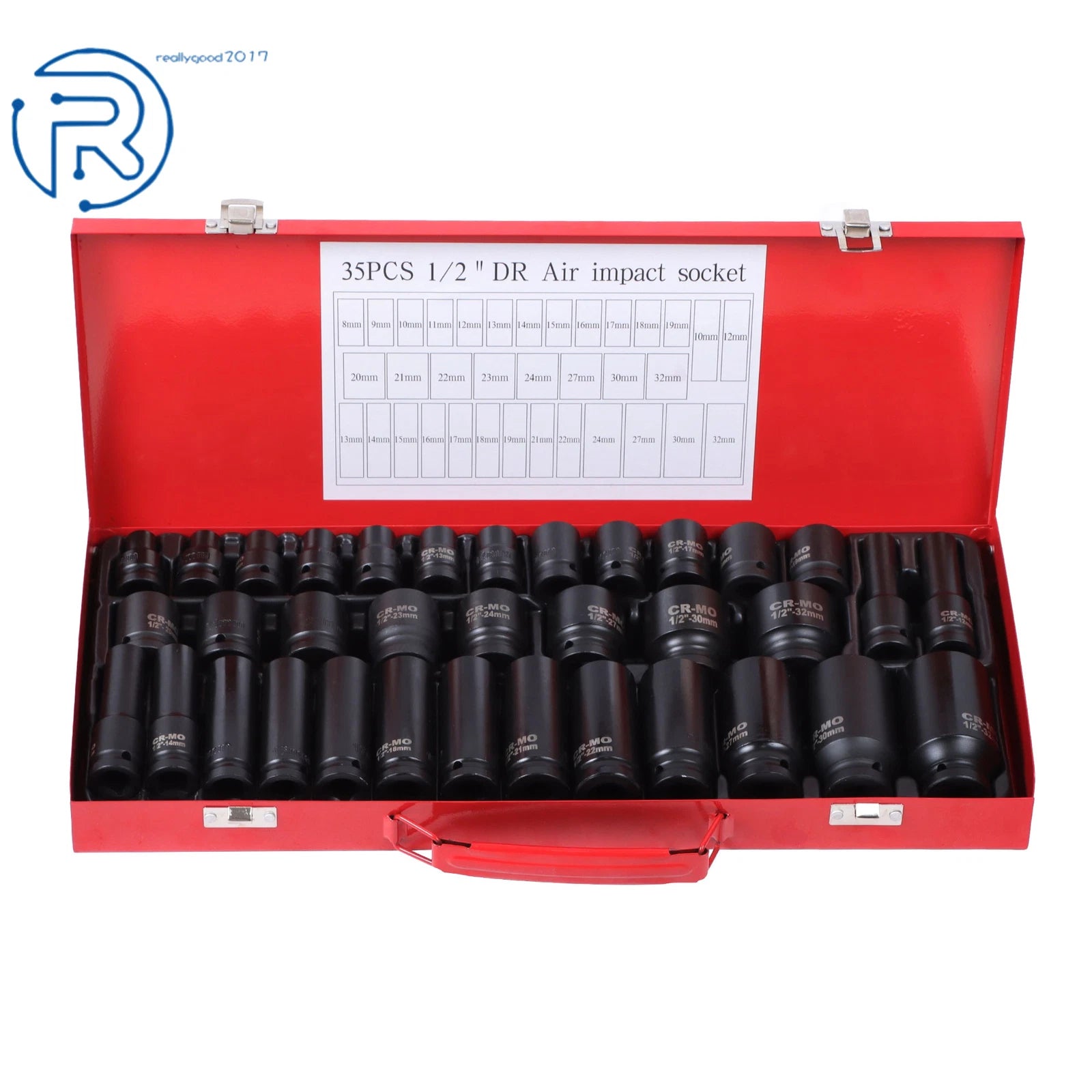 35pcs 1/2" Deep Impact Socket Set for Metric Vehicles (8-32mm)